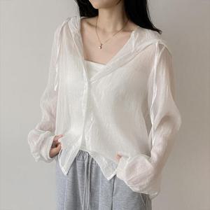 아트박스/라이니 시스루 린넨 후드 셔츠 바람막이 ou-4181c