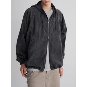 (225864CQ64) [에잇세컨즈] 가먼트다잉 체크 후드 블루종  애쉬