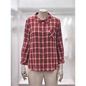 [프렐린]RBB253S60 둥근 카라넥 면 혼방 체크 블라우스