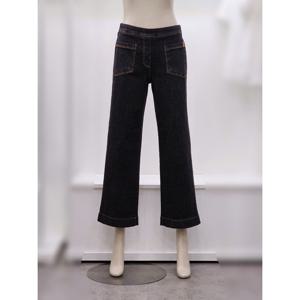 [프렐린]RPD253S40 블랙 허리 밴딩 일자 와이드 청바지