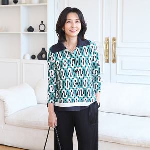 [쉬즈마담]J31709 도시적 패턴 배색 플리츠 자켓 50대 엄마옷