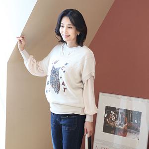 [쉬즈마담]J31711 부엉이호피 펄 루즈핏 울니트조끼 50대 엄마옷