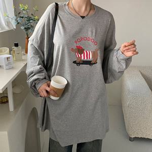 나야홍 / 빅사이즈 509 보드강아지옆트임티셔츠 DRAV196