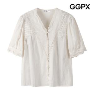 GGPX  V넥 레이스 콩버튼 블라우스 (GP6SH024F)