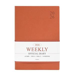 인디고 다이어리 2026 오피셜 A5 위클리 (날짜형 25절 주간) 업무용 (캐럿)