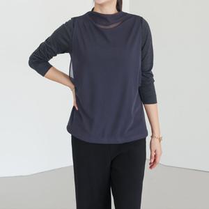 [쉬즈마담]T57391 이중 망사조끼 레이어드티 50대 엄마옷