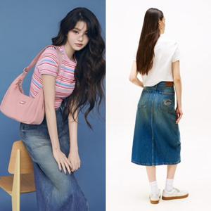 [타미진] 여성 T32F6NFS10TWT1 클레어 유틸리티 데님 미디 장원영 여자 기본 중청 앞트임 청치마 SC