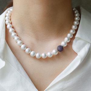 바이데이지 퍼플 파베 큐빅볼 10mm 진주 목걸이 Bn0573