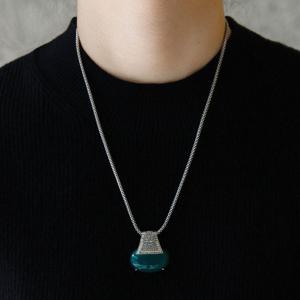 바이데이지 그린오닉스 원석 마카사이트 롱 실버 목걸이 Bn0590