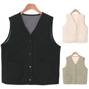 키노 여성용 브이넥 퀄팅 똑딱이 초경량 패딩 조끼