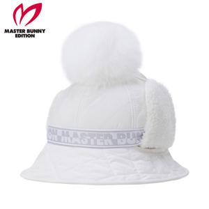 [마스터바니] 여성 투톤 로고 폼폼이 이어워머 버킷햇