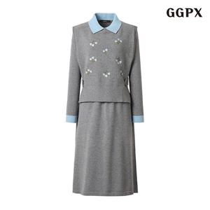 GGPX 자수 베스트 배색 카라 원피스 셋업 (GODOW034D)