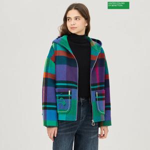 베네통 칸 체크 후드 숏 코트 BACTA4561