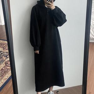 나야홍 / 빅사이즈 510 일자롱후드버튼원피스 DGBV460