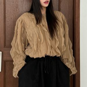 나야홍 / 빅사이즈 510 라운드프릴니트블라우스 DLTV454