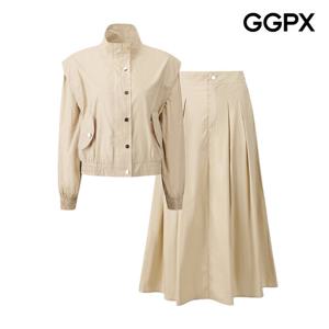 GGPX  밴딩 스냅버튼 점퍼 앤 플리츠 스커트 투피스 (GPAST016F)