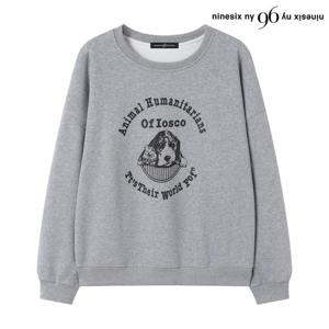 [나인식스뉴욕(영캐릭터)]도그 레터링 융털 라운드 맨투맨 티셔츠 (NP4LW006L0)