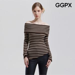 [GGPX] 슬림핏 스트라이프 언발 오프숄더 니트 (GPAKP020F)