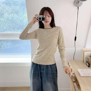 여성 보온 단가라 U넥 캐쥬얼 긴팔티