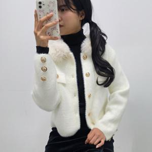 샵앤) 여성 밍크털 카라 금장 단추 오피스룩 니트 가디건 SIU-WCD-5021-블랙