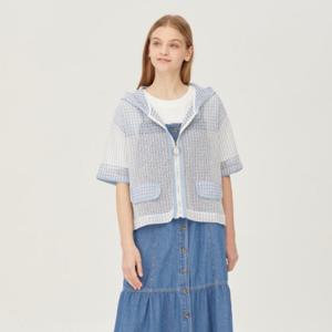 [베네통]뒷판 자수 니트 후드 집업_BAKC64431