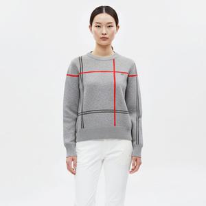 샵앤) 여성 라운드넥 크로스 배색 방한 골프 니트 티셔츠 LB-WKN-20910-그레이