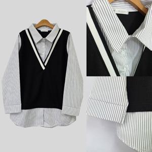 나야홍 / 아이우먼 가비브이배색카라셔츠 BST895M510 빅사이즈