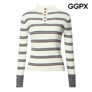 GGPX  폴라 버튼넥 스트라이프 골지 니트 (GPBKP040B)
