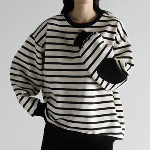 [바네사빈] 기모 패치단가라 맨투맨 티셔츠 v01401