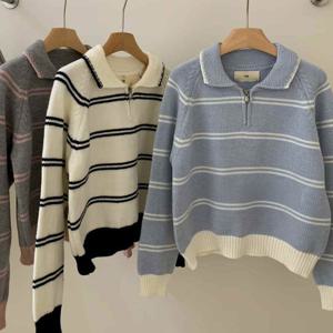 나야홍 / 빅사이즈티 V757L512 겹배색라인반집업니트 YY