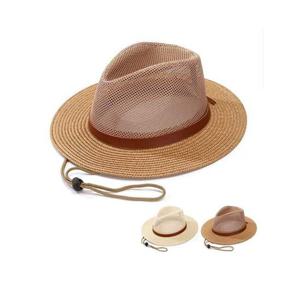 밀짚 카우보이 끈달린 여름 사파리 모자 메쉬 통기성