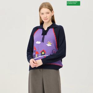 베네통 패턴 레이스업 카라 니트 BAKP77461