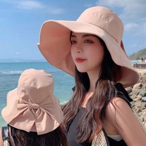 여름 햇빛차단 와이드챙 빅리본장식 바캉스 버킷햇