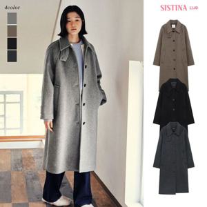 [시스티나]벨티드 울 하이넥 카라 싱글 오버핏 롱 코트