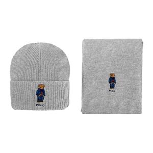 폴로랄프로렌 PC1044-032 솔리드 데님 베어 비니 머플러 기프트 세트