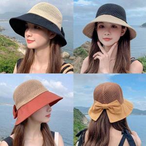 여성 메쉬 리본 포인트 여름 바닷가 외출 버킷햇
