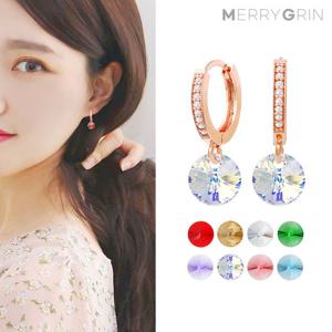 [메리그린] 크리스탈 큐빅 원터치 귀걸이 14K 골드핀 로즈골드