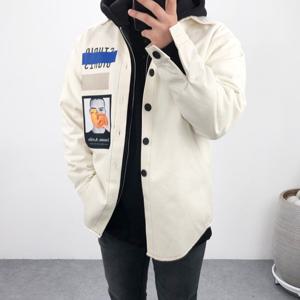 엠클로 남자 오버핏 페인팅 전사 패치 야상 셔츠 코튼자켓 4컬러