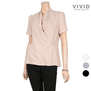 [VIVID SG] 핀턱 반팔 랩 블라우스 VS024040