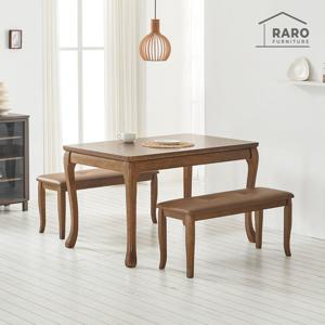 라로퍼니처 프렌치앤틱 1200 고무나무 원목 4인 식탁 세트 (식탁+벤치2)