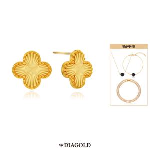 디아골드 24K 순금 컷팅 클로버 귀걸이+14K 오닉스 목걸이,팔찌세트 + 테니스팔찌