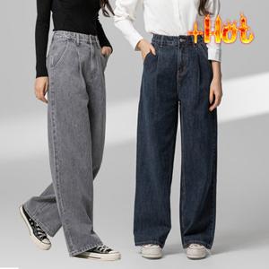 [지기핏] 3단 기장 기모 와이드 핀턱 데님팬츠  여성청바지 S~2XL 빅사이즈