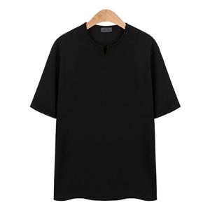 V넥 포인트 스판 블랙 티셔츠_CMT004