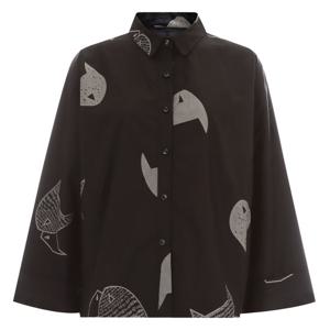 폭스 여성 카라넥 빅사이즈 언발 긴팔 셔츠 GG-WNB-11794-블랙