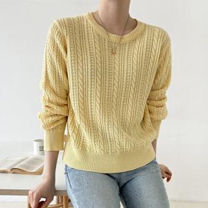 포그니 국산 여성 봄 꽈배기 니트티 21DS-WKN-3130-옐로우