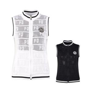 럭스골프 여성 풀집업 PG 패턴 메쉬 베스트 조끼 JB4S510W