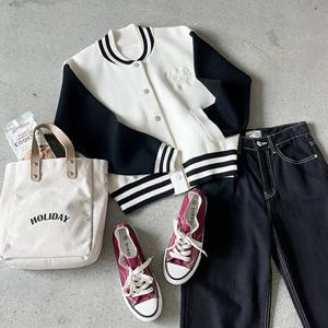 샵앤_ 여성 노카라 소매배색 야구점퍼 BONG-WJP-2842-아이보리