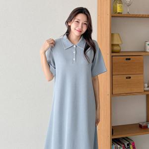 샵앤) 베이직 카라 A라인 여성 반팔 원피스 ARA-WDR-3194-소라
