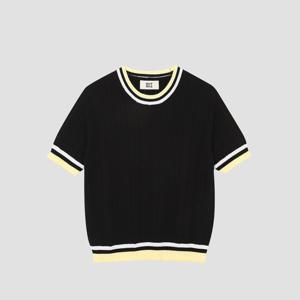 [UNIT]코튼 배색 크루넥 니트 [UFJKCN213N-BLACK]