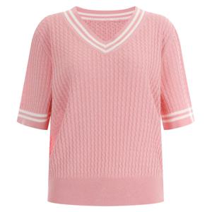 샵앤) 꽈배기 V넥 여성 반팔 니트 티셔츠 FRB-WKN-11927-핑크